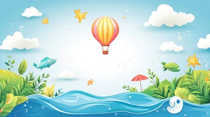 Colorful hot air balloon landscape