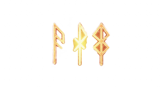 Golden viking runes isolated on transparent background