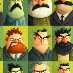 Angry Cartoon Bosses: Seamless Pattern of Frustrated Managers