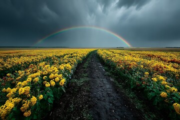 Beautiful flower field horizon high resolution photo