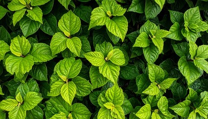 Lush green leaves densely packed