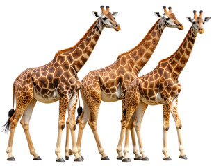 Obraz premium Set of Three Giraffes Standing Tall with Necks Extended, Transparent PNG