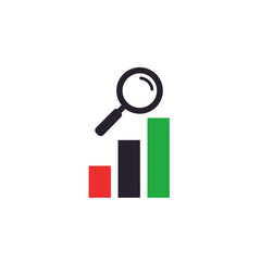 Magnifying glass over a bar graph representing data analysis and business growth.