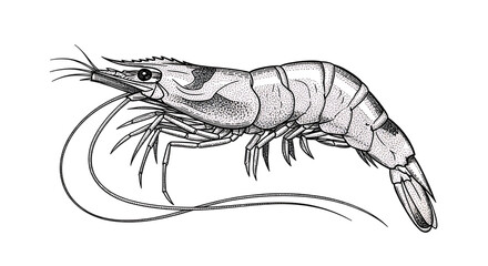A close-up hand-drawn sketch of a shrimp.