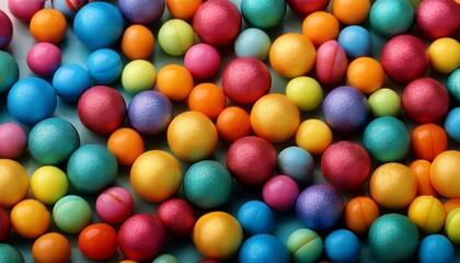 Obraz premium Colorful Candy Balls Spread Across A Surface