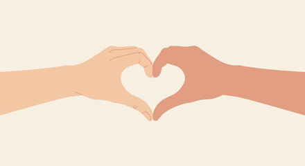 Fototapeta premium This clean flat design vector illustrates two hands forming a symbolic heart, representing care, affection, and solidarity. 