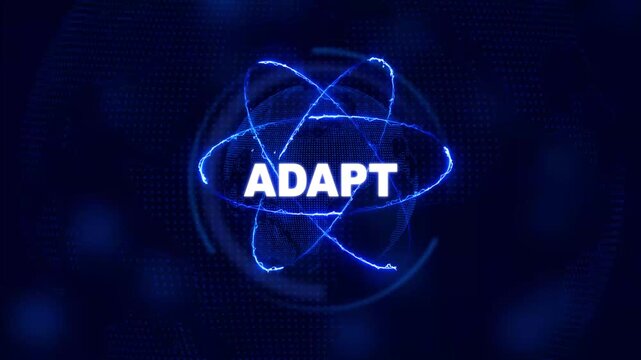 Futuristic Adapt concept. Glowing holographic planet earth digital network with collaboration, innovation and corporate leadership. Business, technology and global connection background. - Powered by Adobe