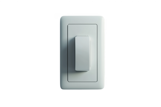 Close up view of a contemporary electrical light switch isolated on a transparent background