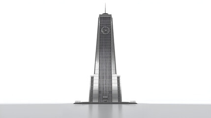 Chrome clock tower building isolated on white background for heritage timepiece and architecture design illustration