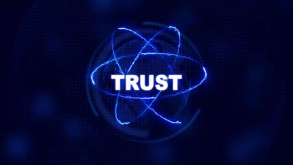 Futuristic Trust concept. Glowing holographic planet earth digital network with collaboration, innovation and corporate leadership. Business, technology and global connection background. - Powered by Adobe