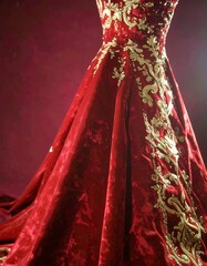 Red gown with gold embroidery