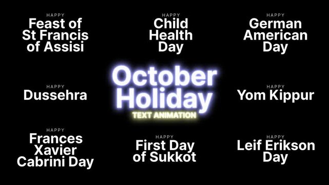 sets of october holiday text animation overlay