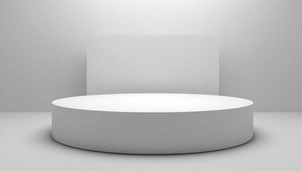 A simple, clean, and minimalist white cylindrical pedestal, set against a neutral backdrop, provides a modern and versatile display platform.