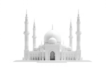 Elegant white mosque architecture isolated on transparent background depicting islamic culture and religious symbolism