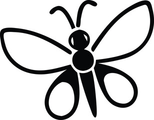 A simple, stylized black and white line art illustration of a butterfly, perfect for logos, icons, and graphic design projects