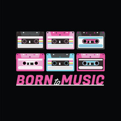 Colorful Retro Cassette Tape Pattern with Vintage Pop Neon Aesthetic Design