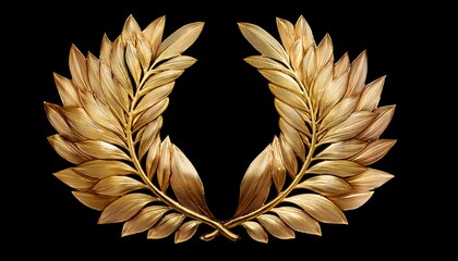 Golden Laurel Wreath With Realistic Metallic Shine Symbol Of Victory And Prestige Isolated On Transparent Background