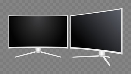 Realistic White Curved 4K TV Screen – Modern Ultra HD HDR QLED LED LCD Monitor Display Mockup, Widescreen 16:9 Blank Television Vector Template