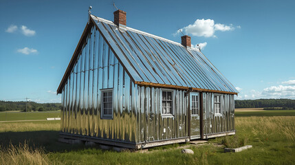Chrome rural cottage house isolated on white background for traditional village and architecture design concept