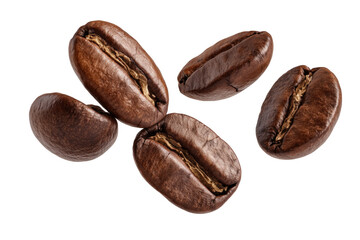 Obraz premium Roasted coffee beans isolated on a transparent background showing rich brown texture and detail