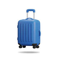 Bright blue hardshell rolling suitcase with telescopic handle and spinner wheels isolated on white