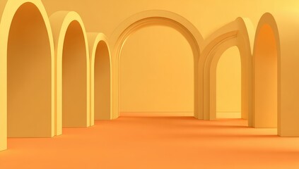 A warm, inviting space is defined by multiple arched openings in a single, light orange color scheme.