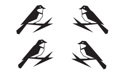 Obraz premium Four birds on branch icons set minimalist design black and white vector illustration isolated on white background