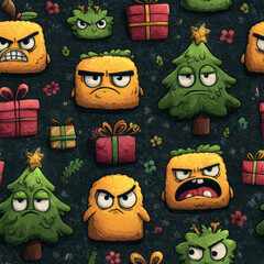Grumpy Christmas Monsters Pattern, Festive and Fun Background for the Holidays