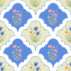 Vintage Moroccan Floral Tile Pattern – Seamless Spring Flowers Design for Crafts
