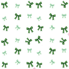 Green Ribbon Bows Seamless Pattern – Cute Repeating Design for Gift Wrap & Stickers