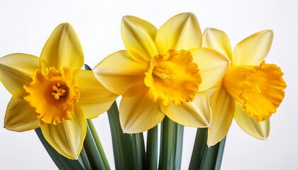 Fototapeta premium Yellow Daffodils In Full Bloom Isolated On A White Background