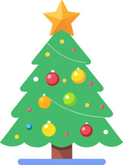 Cute Colorful Christmas Tree with Ornaments and Lights, Minimalist Holiday Vector, Festive Tree Illustration, Vibrant Christmas Design