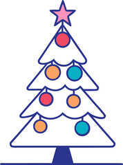 Simple Line Art Christmas Tree with Baubles and Star, Minimalist Holiday Vector, Festive Tree Illustration, Elegant Christmas Design