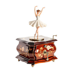 Dancing Ballerina Music Box: A charming figurine of a ballerina in graceful arabesque, captured on a classic music box, evokes elegance and nostalgia. Evoking dreams and capturing timeless beauty.