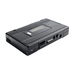 Vintage Audio Cassette Player: A nostalgic snapshot of a classic black portable audio cassette player, reminiscent of a bygone era of music.