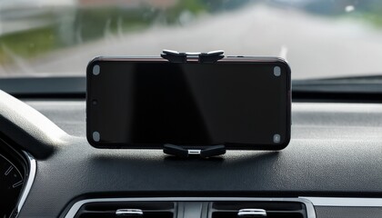 black magnetic phone mount on car dashboard