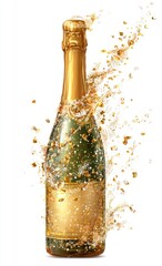 Golden champagne bottle splash