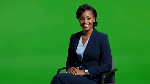 Confident Businesswoman in Professional Attire, Green Screen Background
