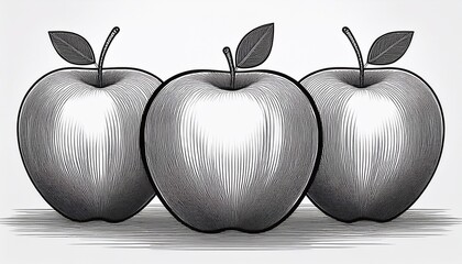 apple black white line art isolated on white background