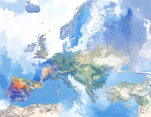 European map, painted look