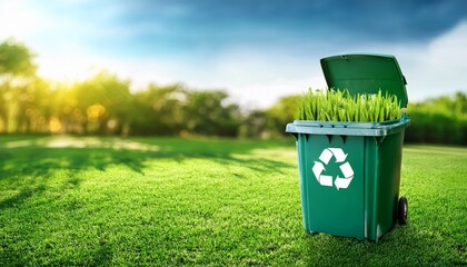 recycle bin with green grass