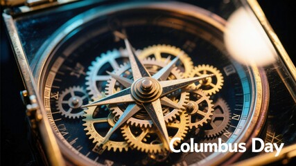 Columbus Day Vintage compass with intricate gears symbolizes exploration discovery and the spirit of adventure perfect for Columbus Day themes