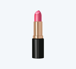 Obraz premium Pink lipstick in an elegant golden tube realistic 3D render vector illustration, isolated on white background, highlighting the product's sophisticated design