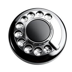 Rotary phone dial plate on a white background. Retro Rotary Dial: A close-up, high-definition shot of a classic rotary dial telephone