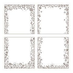 Four Square Frames with Doodles of Science and Technology Icons.