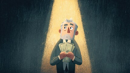 Man holding money under spotlight