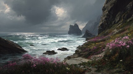 Coastal landscape stormy weather