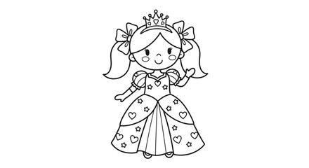 Adorable Cartoon Princess Girl Wearing a Crown and Gown on an Isolated White Background