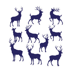 Silhouette Deer Collection Majestic Antlered Stags in Various Poses.