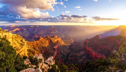 Grand Canyon Sunset Breathtaking Landscape View with Golden Light.